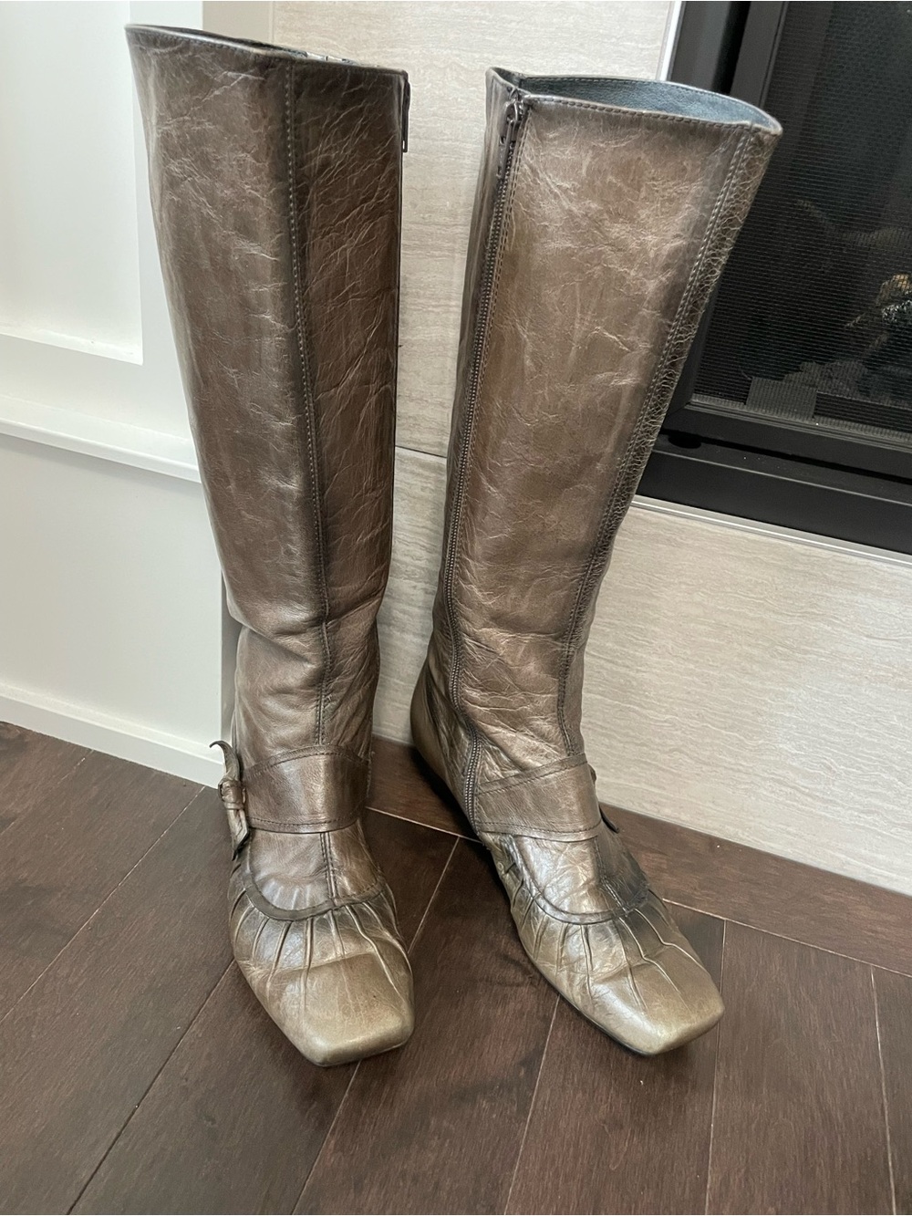 Hispanitas Tall Brown Leather Square Toe Boots Women’s 39